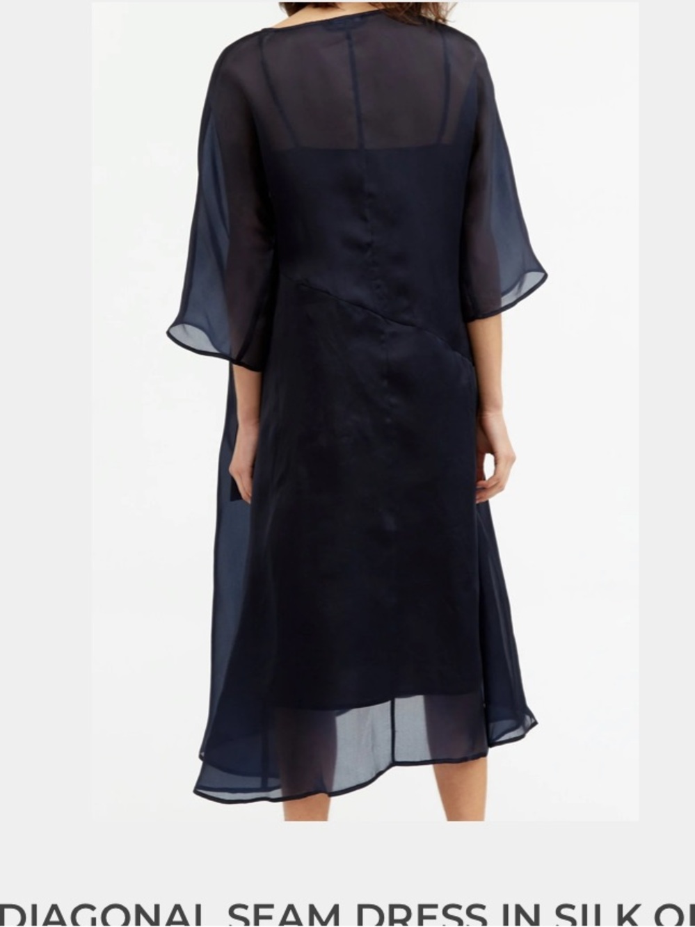 Sheer Silk Organza Midi Dress in Navy with matching Slip Dress - Picture 3 of 7